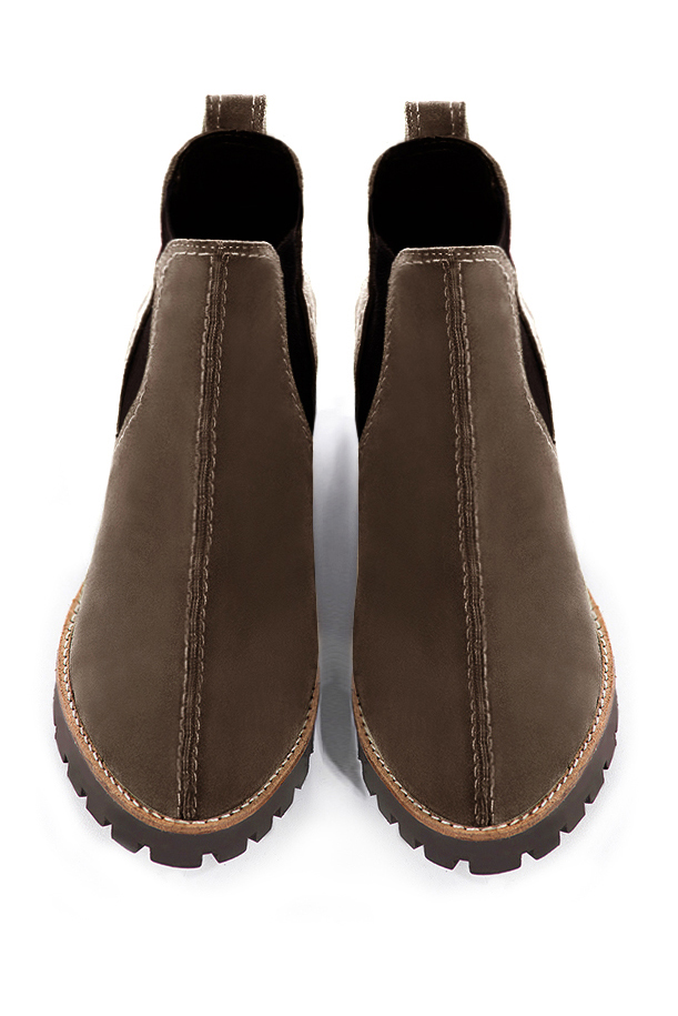 Chocolate brown women's elegant sneakers. Round toe. Low rubber soles. Top view - Florence KOOIJMAN